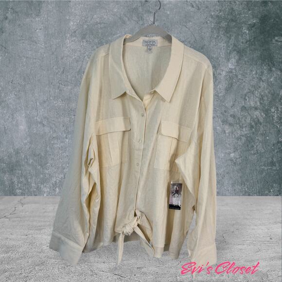 Sofia Jeans Women's Shirt Long Sleeve Button up Tie at the Hem  Size 4X NWT - Picture 1 of 15